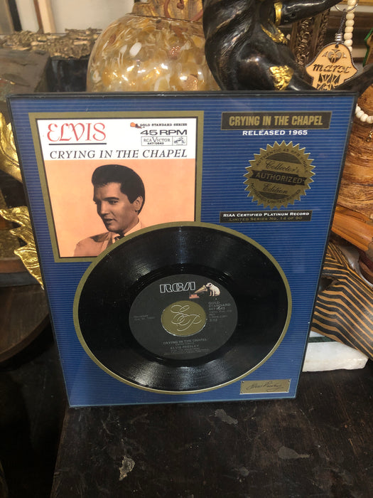 BLACK FRAMED ELVIS 45 RECORD 1965 CRYING IN THE CHAPPEL