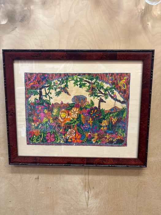 BURLWOOD FRAMED MULTICOLORED ANIMAL KINGDOM PRINT