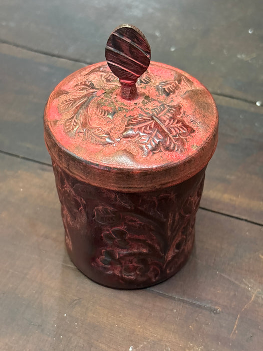 RED EMBOSSED METAL CANNISTER
