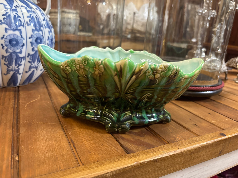 SMALL GREEN NOUVEAU MAJOLICA PLANTER