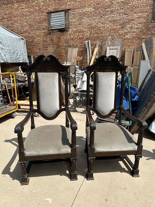PAIR OF TALL MAHOGANY THRONE CHAIRS