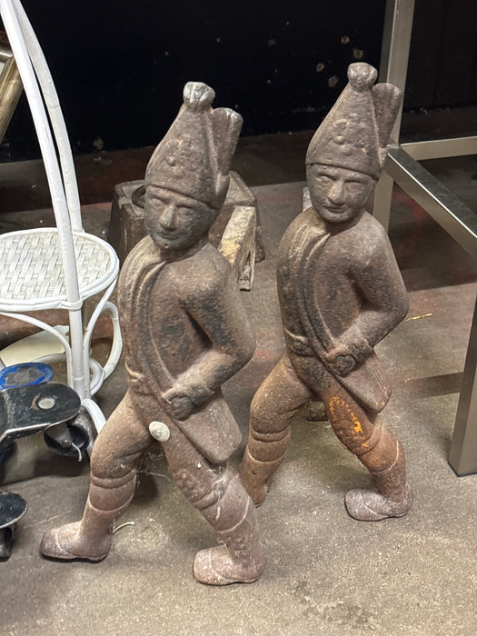 PAIR OF CAST IRON SOILDIER ANDIRONS