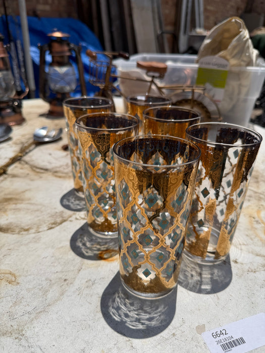 SET OF 6 MIDCENTURY MODERN GOLD OVERLAY GLASSES