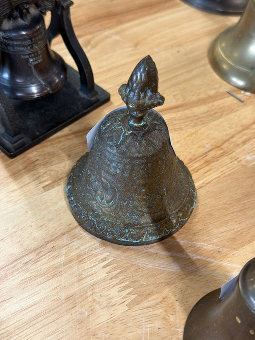 VERDIGRIS BRASS BELL WITH PINEAPPLE FINIAL