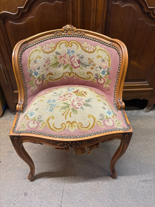 FLORAL PINK NEEDLEPOINT WALNUT LADIES' VANITY CHAIR