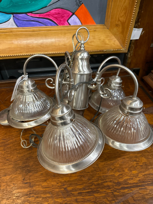 PEWTER COLOR CHANDELIER WITH HALOPHANE SHADE