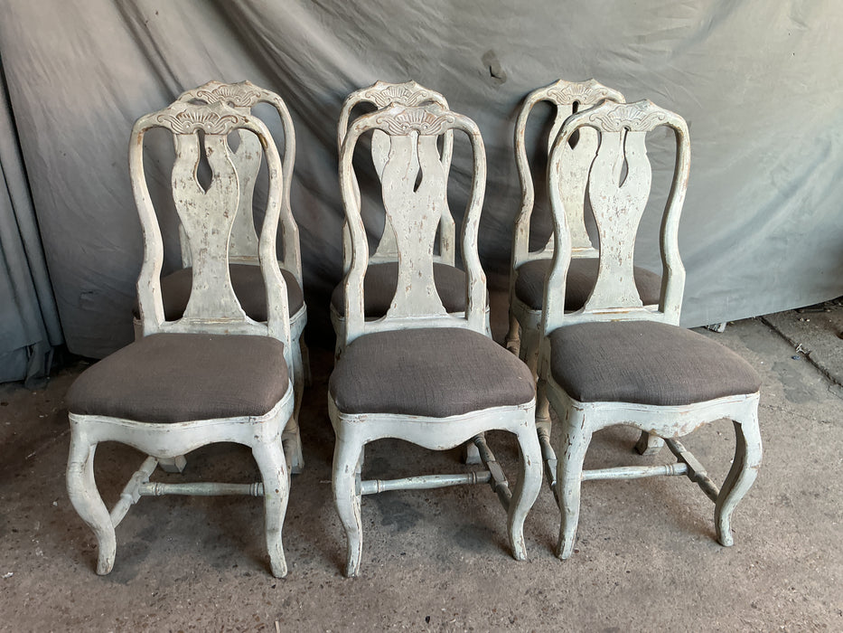 SET OF 6 GRAY SWEDISH PAINTED CHAIRS