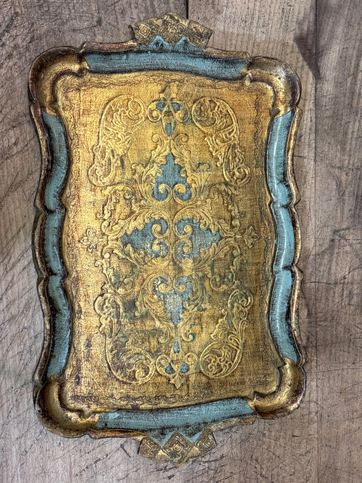 LONG GREEN AND GOLD FLORENTINE TRAY