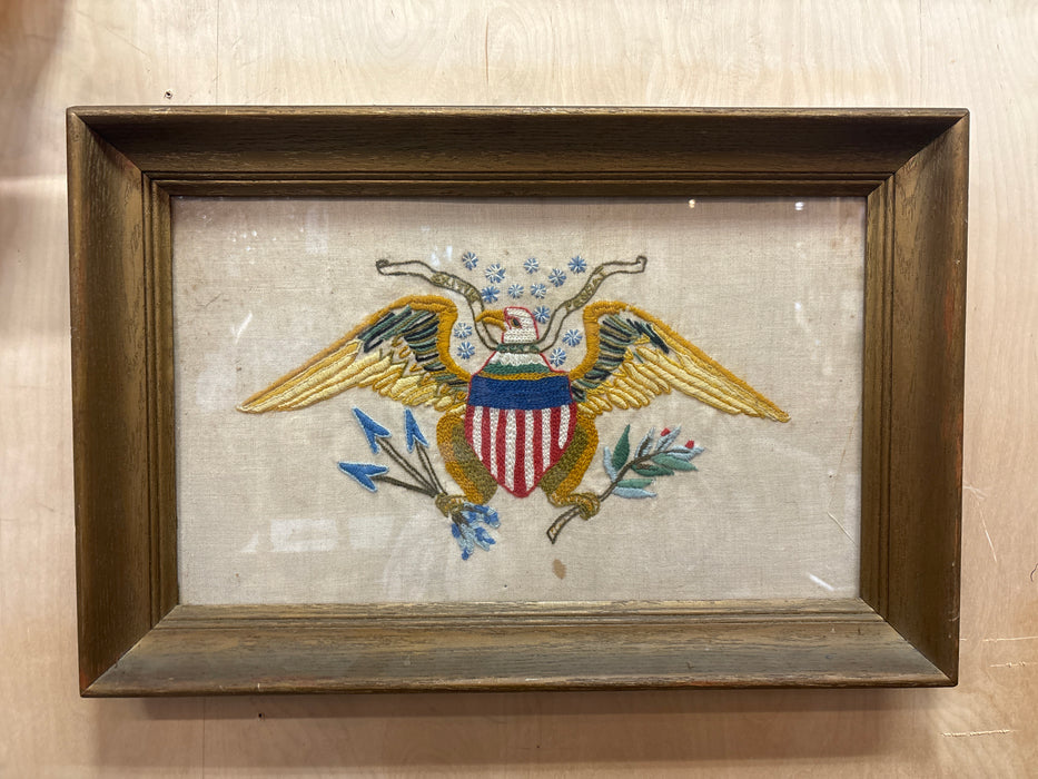 BROWN FLARED FRAMED EMBROIDERY OF AMERICAN EAGLE - AS FOUND