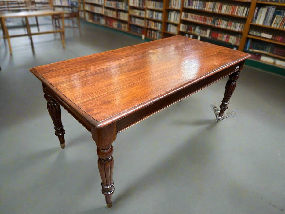 ENGLISH MAHOGANY TURNED LEG LIBRARY TABLE