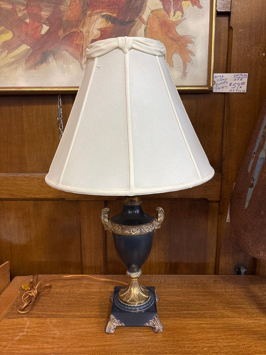 BRASS URN LAMP WITH SILK SHADE