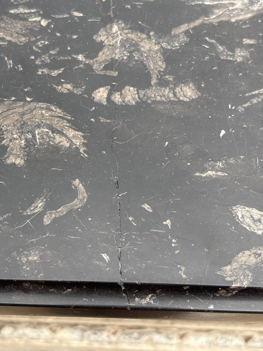 PAINTED 3 DRAWER CHEST WITH BLACK OYSTER MARBLE WITH PAW FEET