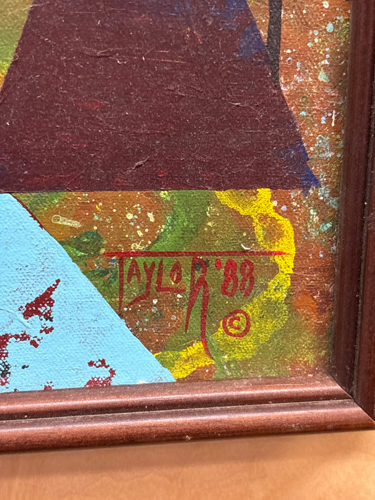 FRAMED ABSTRACT NATIVE AMERICAN OIL PAINTING "LIFE LOST" SIGNED TAYLOR
