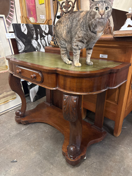 LATE 1800S GREEN LEATHER TOP CONSOLE LIBRARY TABLE