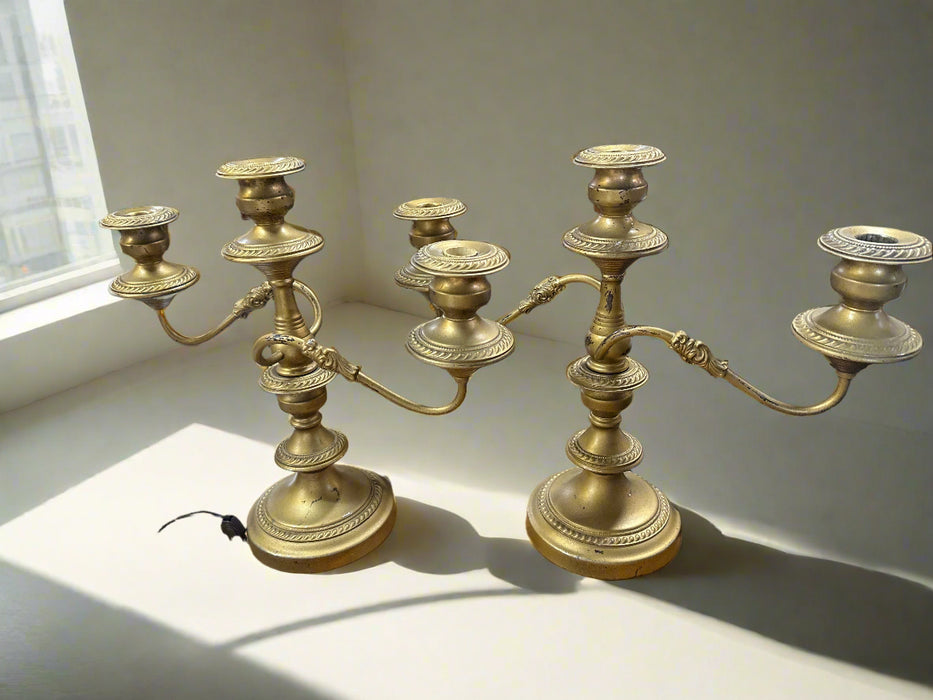 PAIR OF GOLD METAL CANDELABRAS