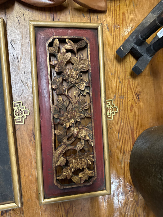 RED AND GOLD PIERCE CARVED CHINESE PANEL