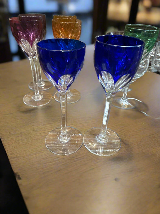 PAIR OF BLUE CUT TO CLEAR CRYSTAL STEMMED CORDIALS