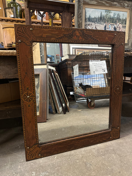 OLD CARVED WOOD FRAMED MIRROR