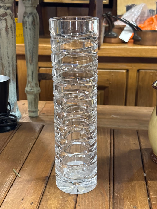 TALL CYLINDER RIBBED CRYSTAL VASE