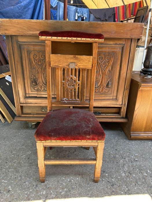 GOTHIC CARVED OAK PRAYER CHAIR WITH COMPARTMENT