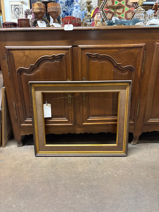 BROWN AND GOLD WOOD FRAME WITH TAN MATTE - AS FOUND