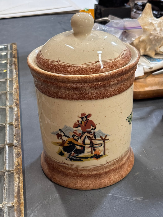 SET OF 4 POTTERY COWBOY CANNISTERS