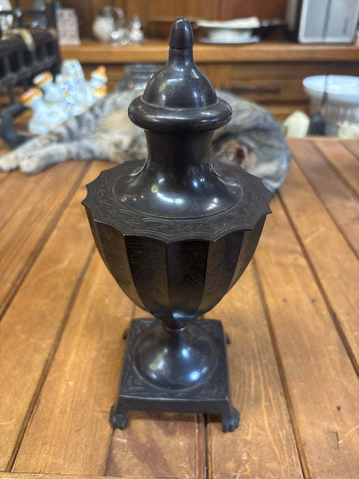 BRONZED METAL URN WITH LID