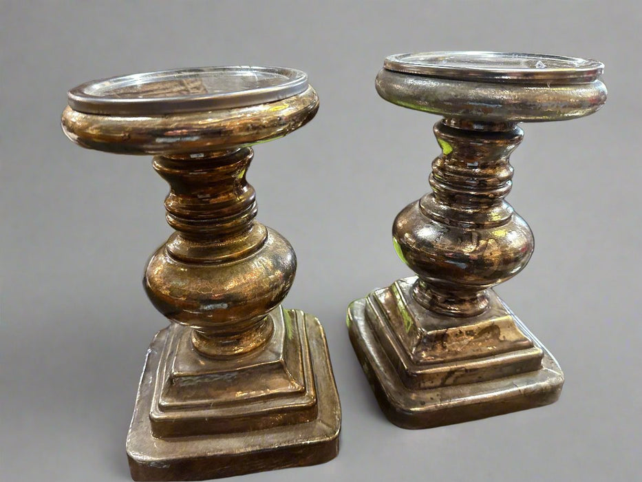 PAIR OF SILVER GLASS CANDLE STANDS