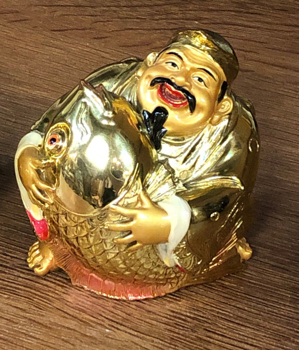 GOLD CHINESE BUDDHA WITH FISH
