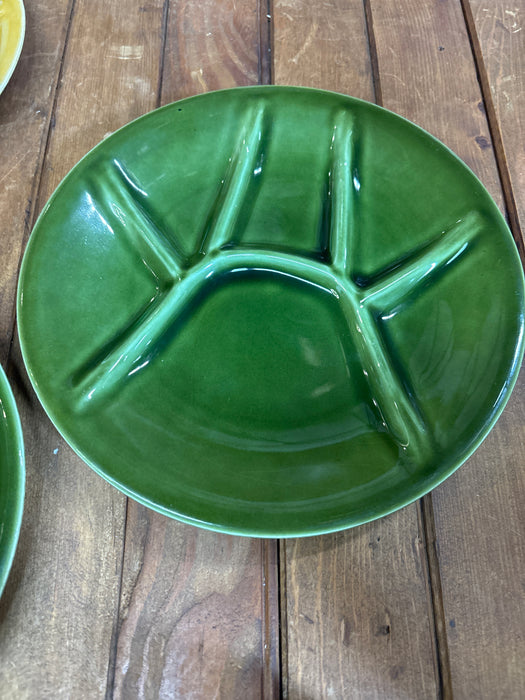 SET OF 6 GREEN, GOLD AND OLIVE DIVIDED BELGIAN PLATES