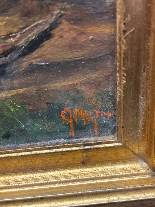 LARGE GILT FRAMED LANDSCAPE WITH WATERFALL OIL - SIGNED JERRY MALZON