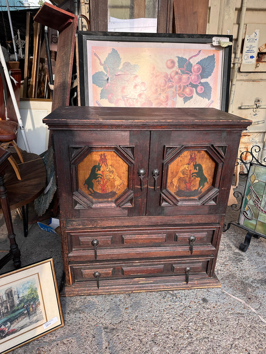 ANTIQUE HAND PAINTED WOOD CABINET WITH PANELS