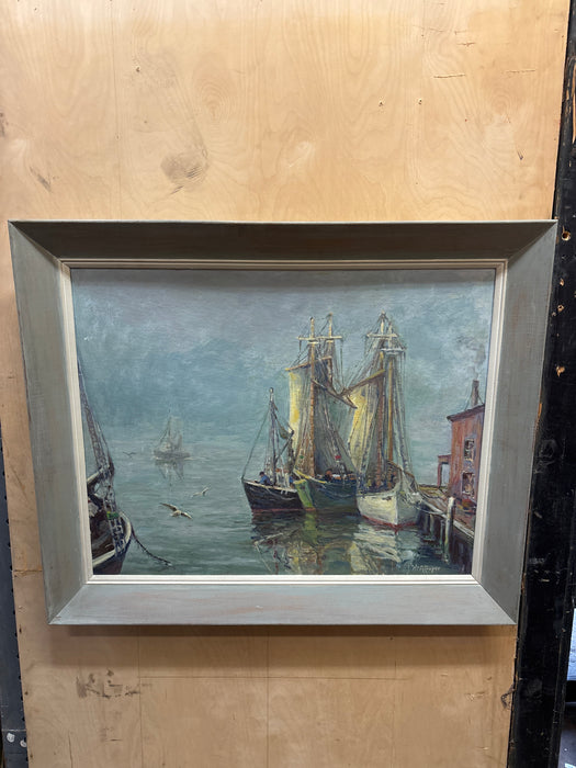 FRAMED NAUTICAL OIL PAINTING ON CANVAS SIGNED BY WILLIAM A. COOPER