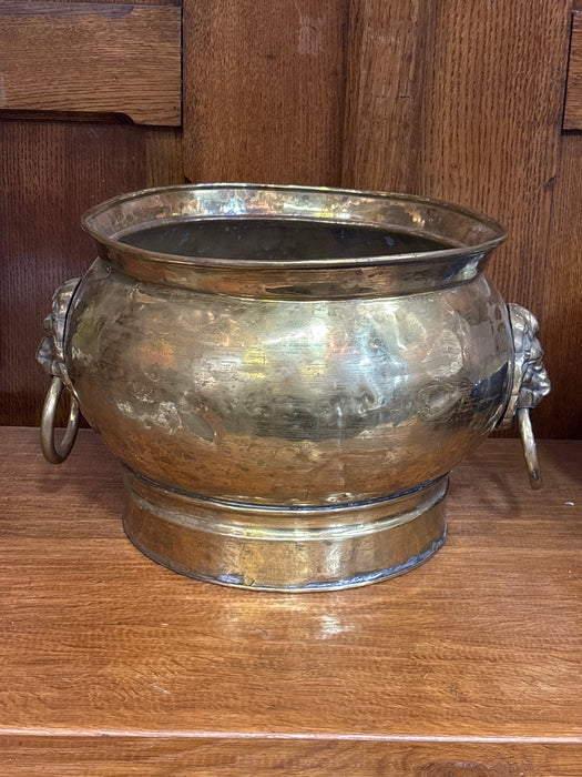 LARGE BRASS LION HEAD JARDINIERE