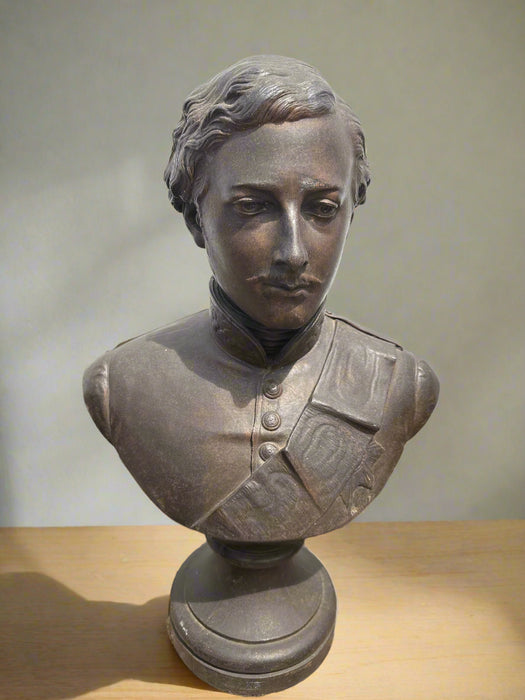 CAST IRON BUST OF YOUNG MILITARY MAN