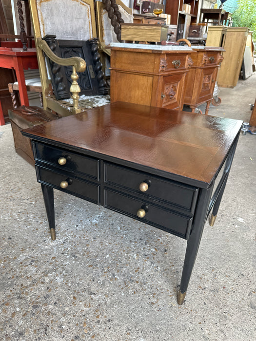 BLACK MID CENTURY END TABLE WITH WALNUT TOP AND DRAWERSDRAWERS