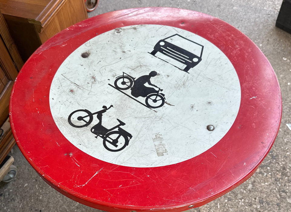 EUROPEAN ROUND ENAMEL ROAD SIGN AS FOUND