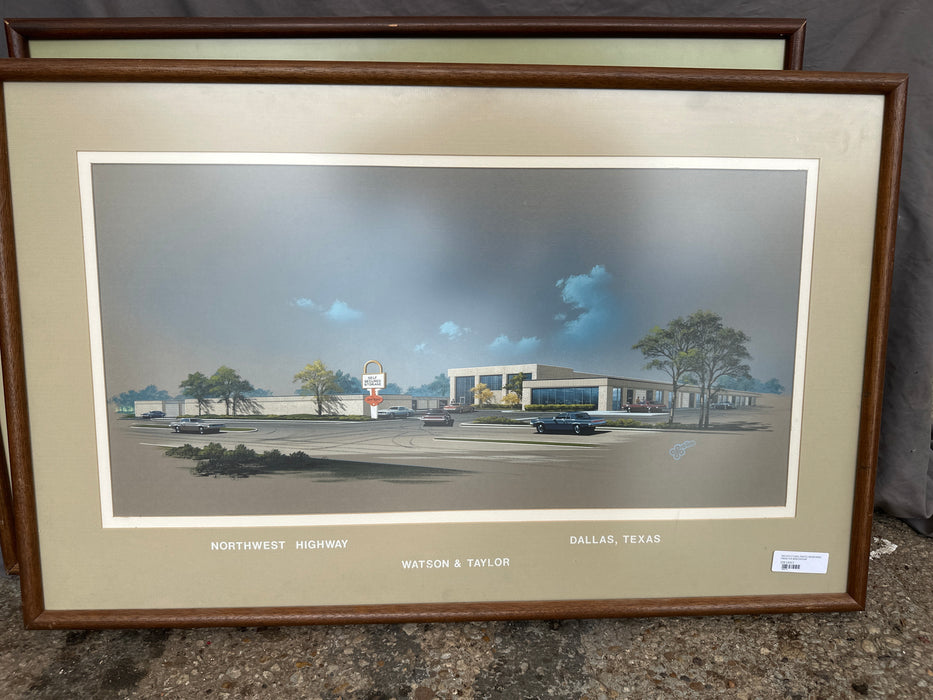 ARCHITECTURAL PASTEL RENDERING FROM THE MIDCENTURY