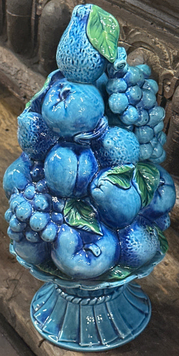 ITALIAN BLUE CERAMIC FRUIT IN BASKET