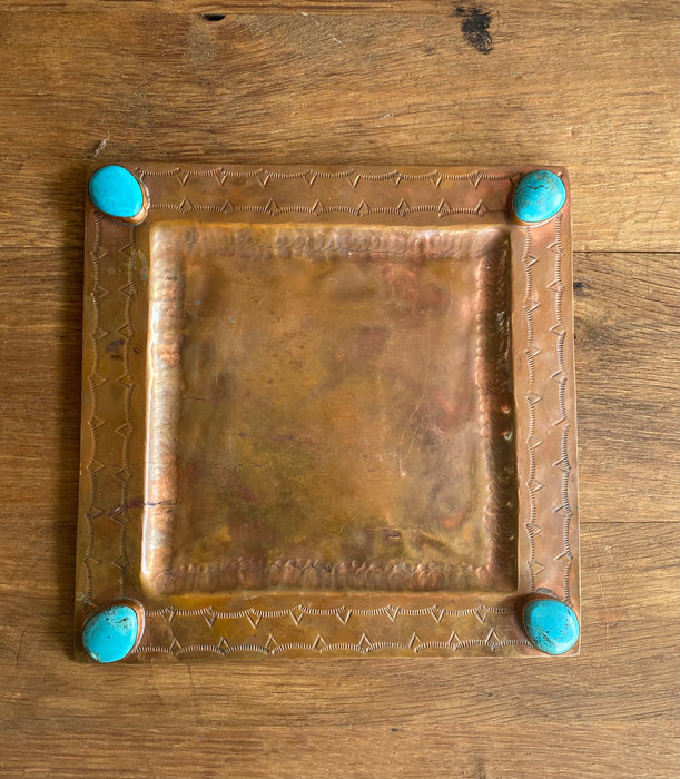 COPPER SQUARE PLATE WITH TURQUOISE