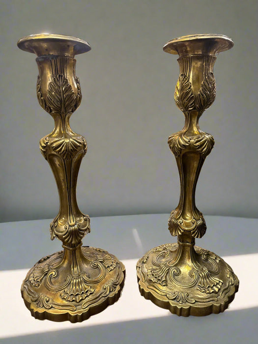 PAIR OF FANCY BRASS CANDLE STICKS