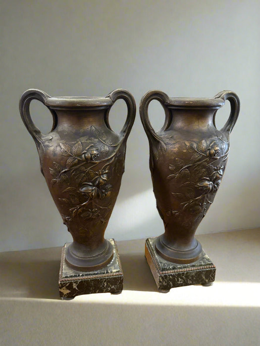 PAIR OF FRENCH SPELTER ART NOUVEAU VASES