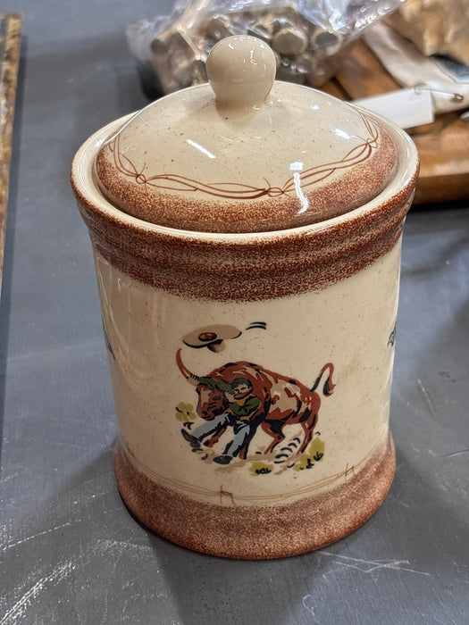 SET OF 4 POTTERY COWBOY CANNISTERS