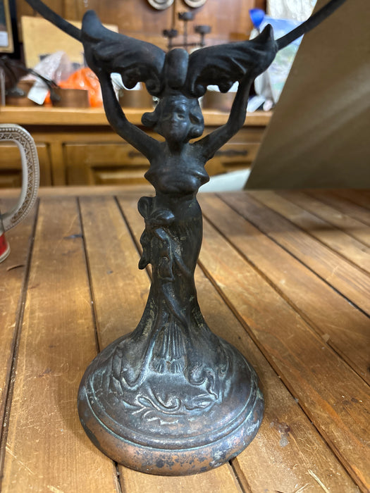 ART NOUVEAU IRON AND COPPER LADY FORM DRESSER MIRROR