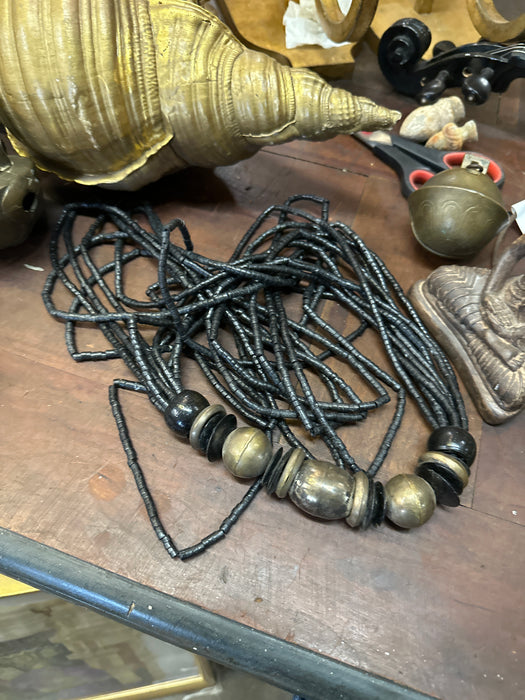 INDIAN BLACK BEADED BRASS NECKLACE