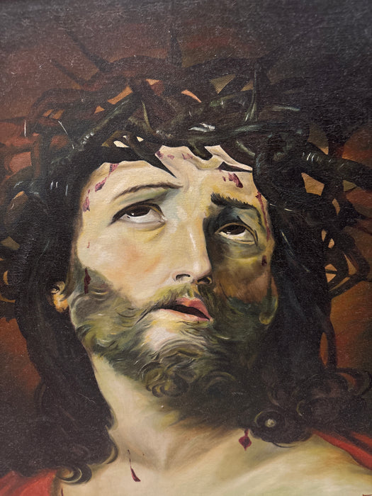 GILT FRAMED OIL PAINTING OF JESUS WITH CROWN OF THORNS - SIGNED PERREIRO 1922