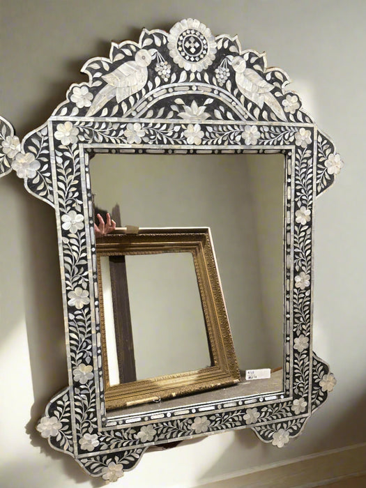 INLAID SHELL WITH BIRDS SHAPED FRAMED MIRROR