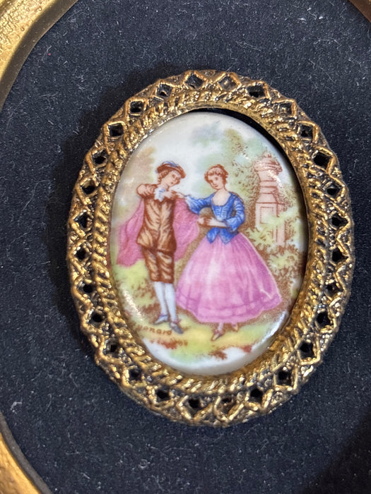 VINTAGE PLASTIQUE FRAMED PORCELAIN PLAQUES 1 EACH OF 2