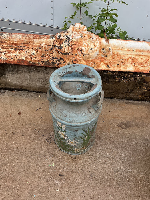 VINTAGE PAINTED MILK CAN WITH LID
