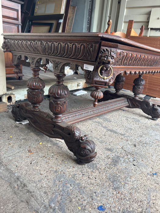LARGE 1880'S OAK DOLPHIN LIBRARY TABLE